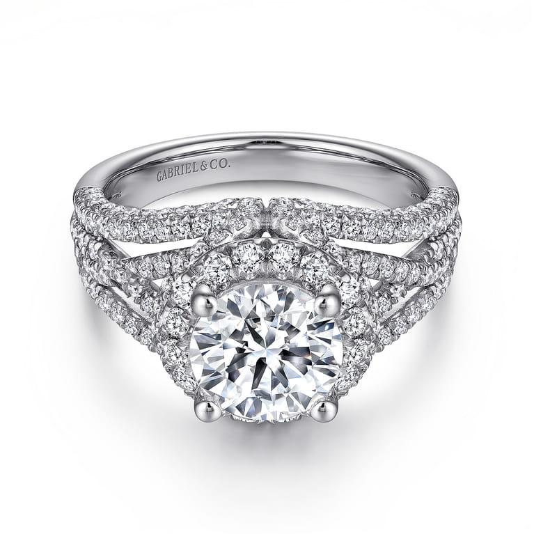 Delicacy - 14K White Gold Round Halo Diamond Engagement Ring - 1.05 ct - Shot 1