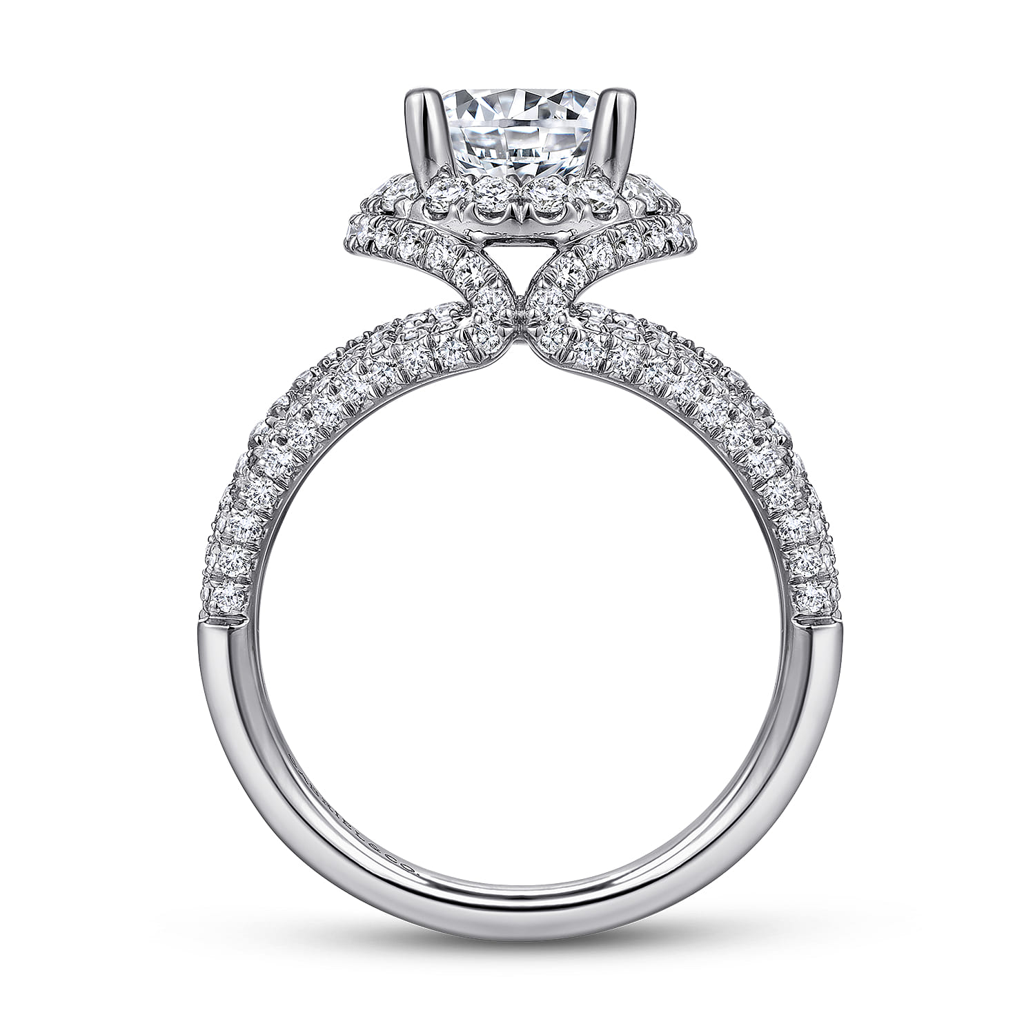 Delicacy - 14K White Gold Round Halo Diamond Engagement Ring - 1.05 ct - Shot 2