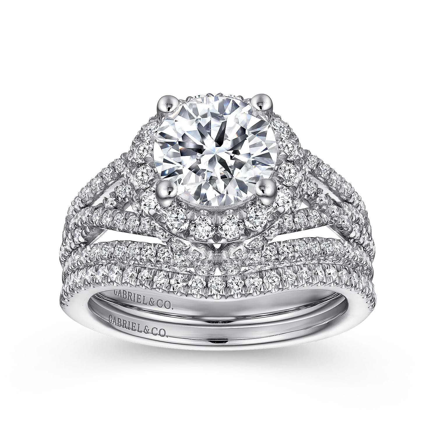 Delicacy - 14K White Gold Round Halo Diamond Engagement Ring - 1.05 ct - Shot 4