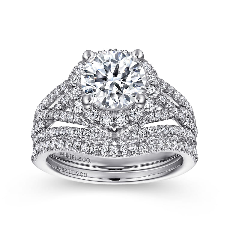 Delicacy - 14K White Gold Round Halo Diamond Engagement Ring - 1.05 ct - Shot 4