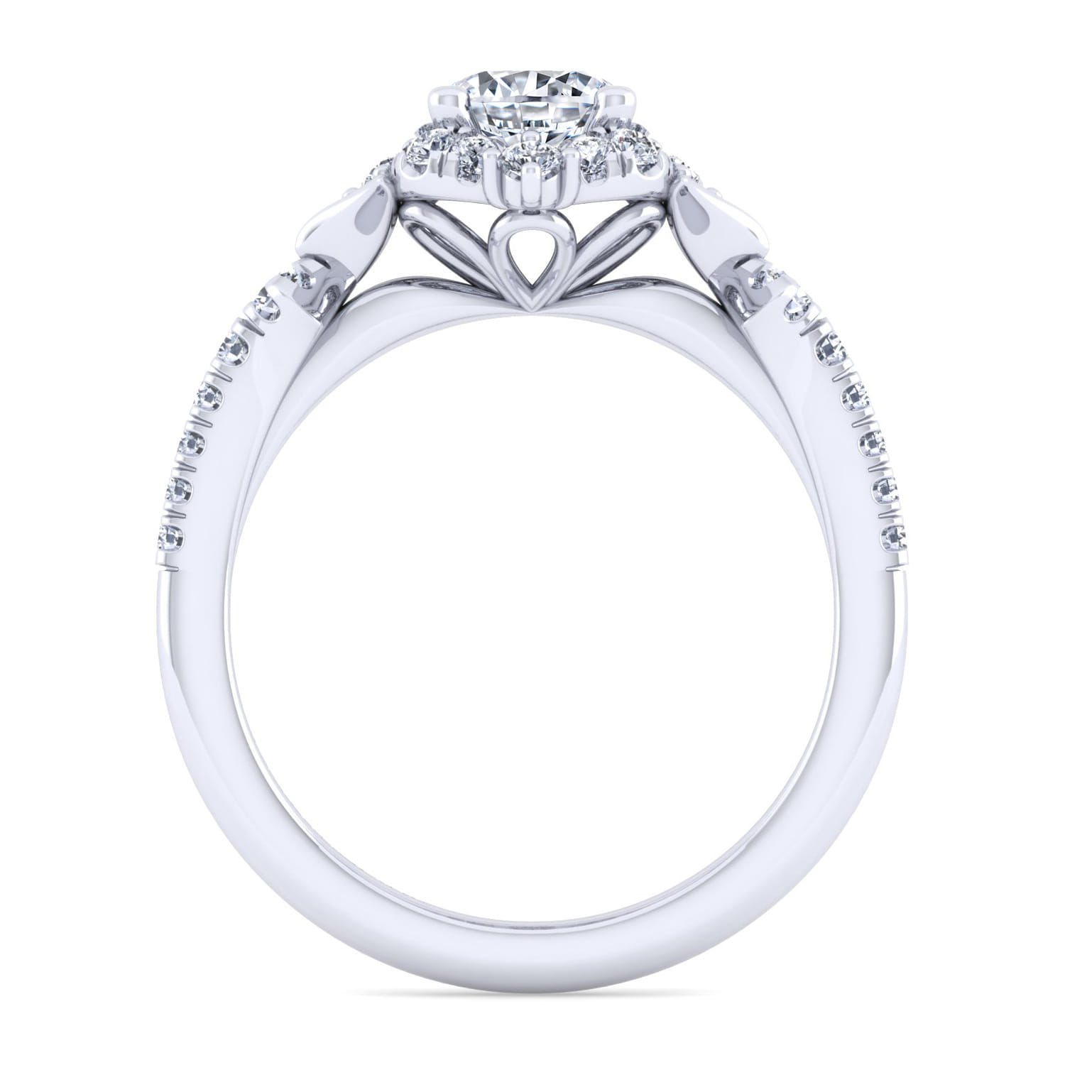Veronique - Vintage Inspired 14K White Gold Fancy Halo Round Diamond Engagement Ring - 0.34 ct - Shot 2