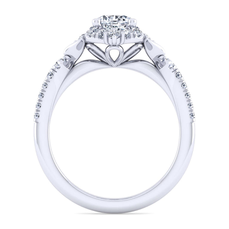 Veronique - Vintage Inspired 14K White Gold Fancy Halo Round Diamond Engagement Ring - 0.34 ct - Shot 2