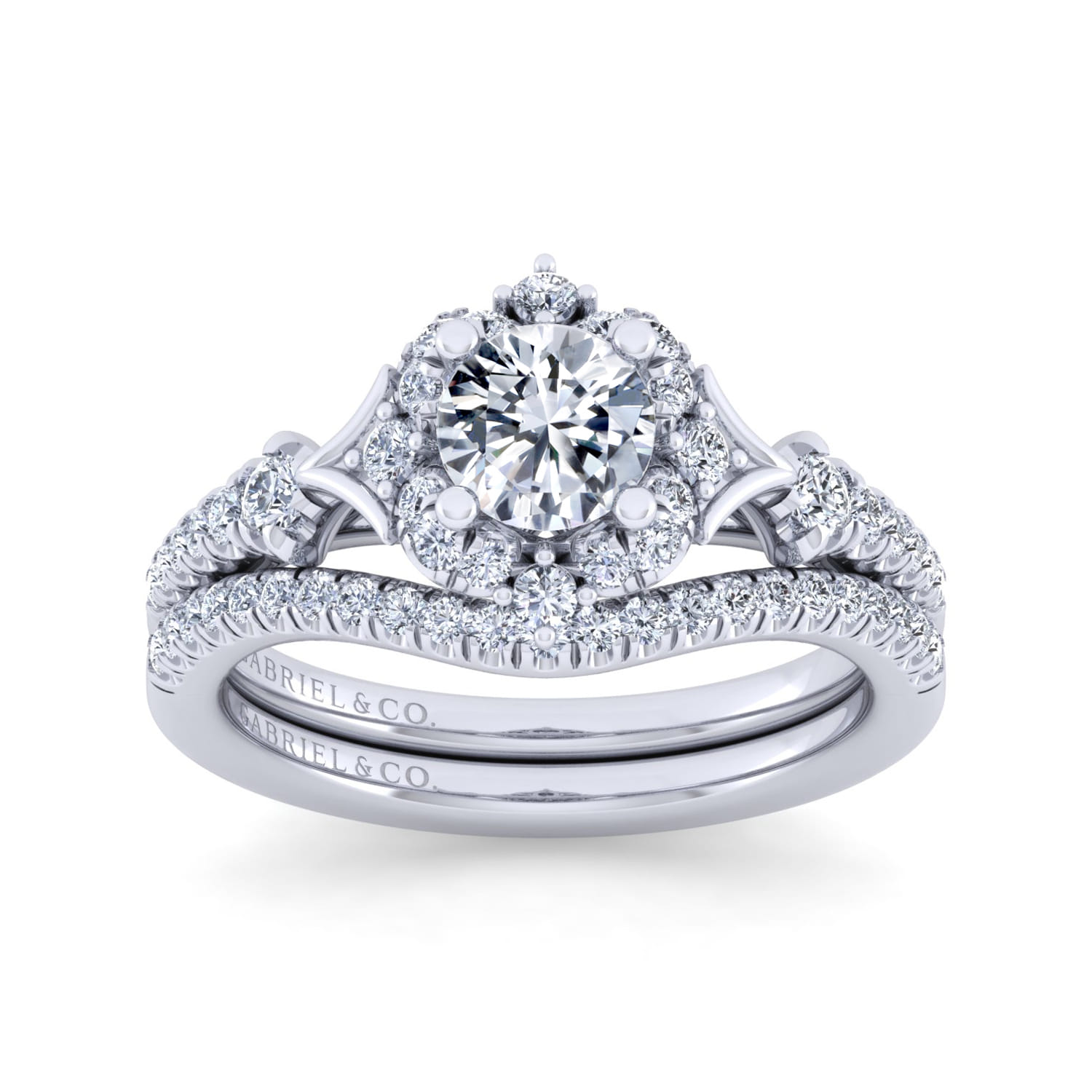 Veronique - Vintage Inspired 14K White Gold Fancy Halo Round Diamond Engagement Ring - 0.34 ct - Shot 4