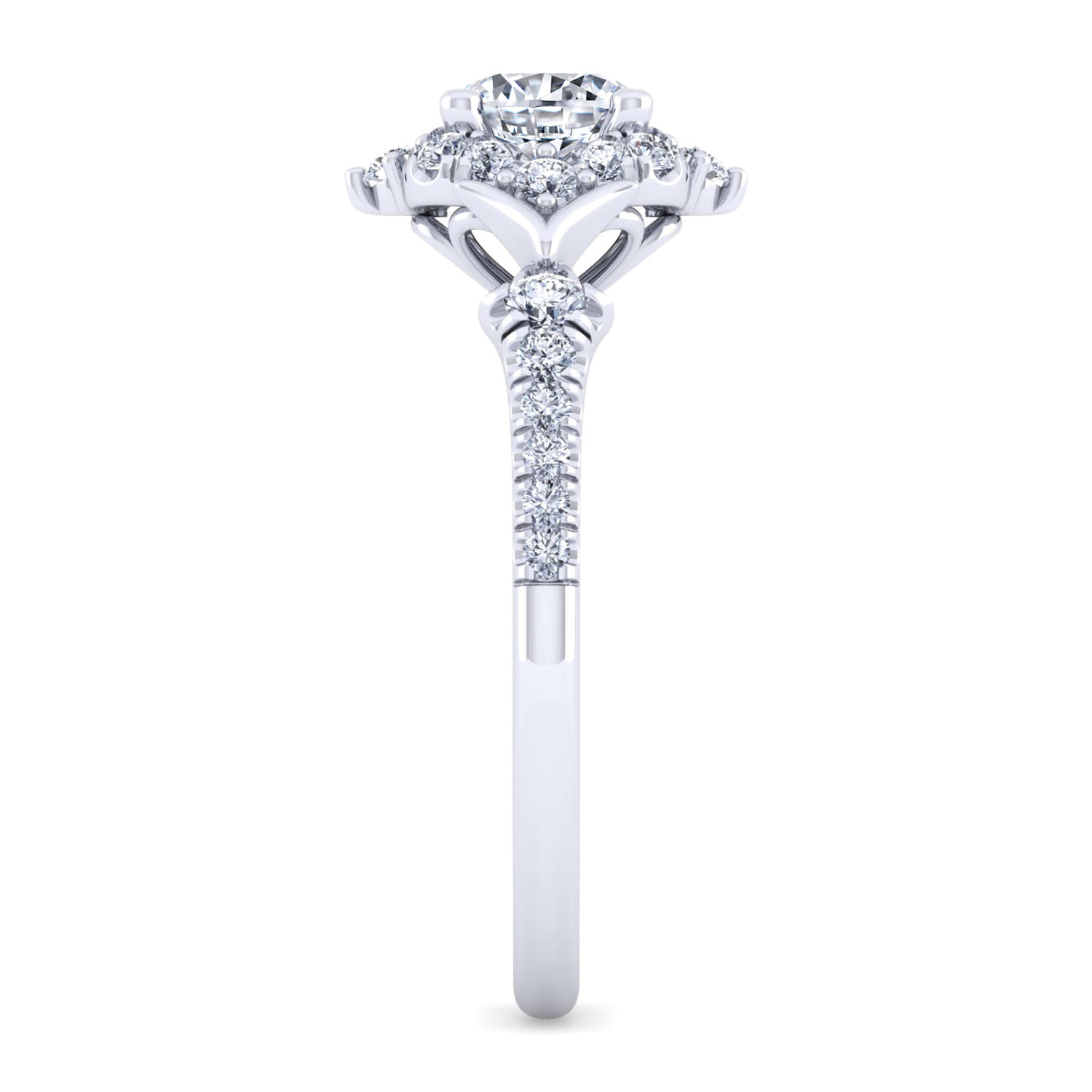Veronique - Vintage Inspired 14K White Gold Fancy Halo Round Diamond Engagement Ring - 0.34 ct - Shot 5