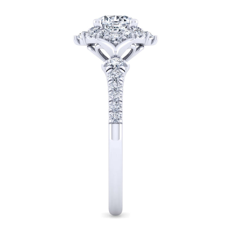 Veronique - Vintage Inspired 14K White Gold Fancy Halo Round Diamond Engagement Ring - 0.34 ct - Shot 5