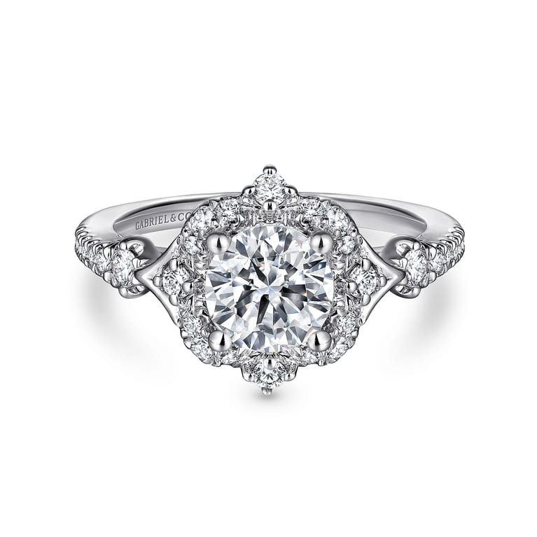 Veronique - Unique 14K White Gold Vintage Inspired Halo Diamond Engagement Ring - 0.34 ct - Shot 1