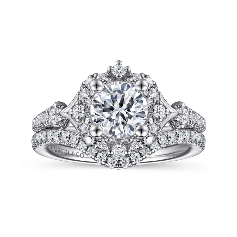 Veronique - Unique 14K White Gold Vintage Inspired Halo Diamond Engagement Ring - 0.34 ct - Shot 4