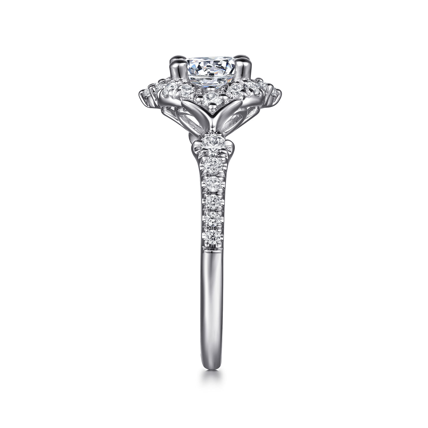 Veronique - Unique 14K White Gold Vintage Inspired Halo Diamond Engagement Ring - 0.34 ct - Shot 5