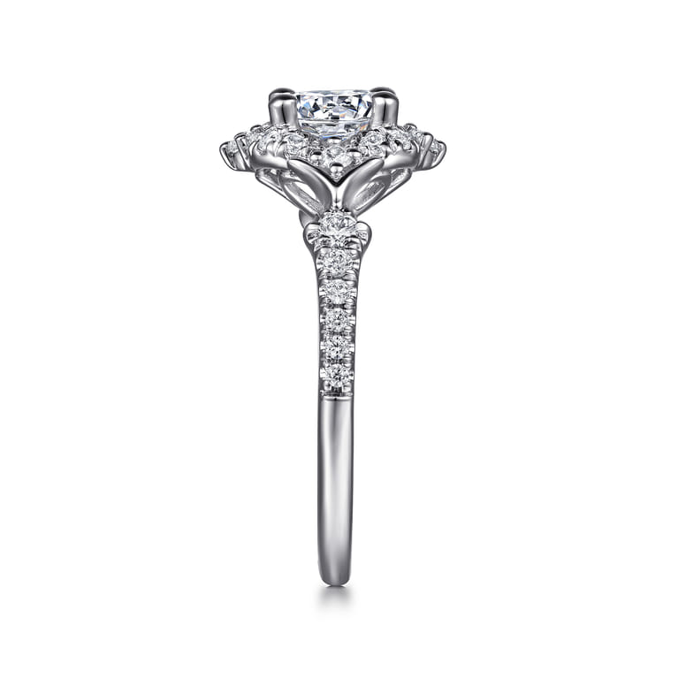 Veronique - Unique 14K White Gold Vintage Inspired Halo Diamond Engagement Ring - 0.34 ct - Shot 5