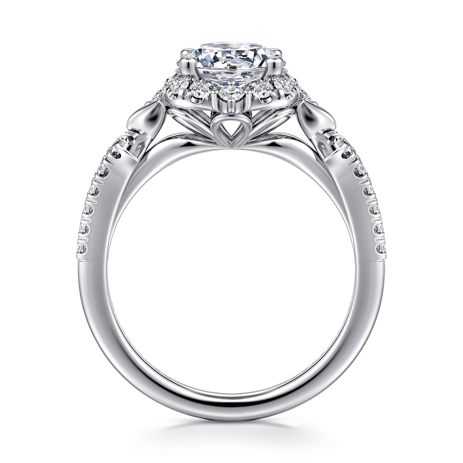 Veronique - Unique 14K White Gold Vintage Inspired Round Halo Diamond Engagement Ring - 0.35 ct - Shot 2