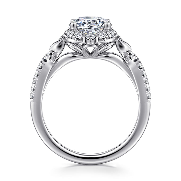 Veronique - Unique 14K White Gold Vintage Inspired Round Halo Diamond Engagement Ring - 0.35 ct - Shot 2