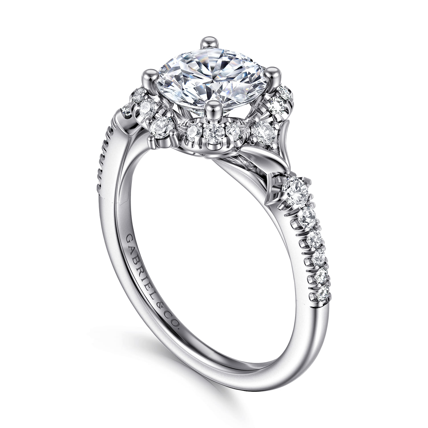 Veronique - Unique 14K White Gold Vintage Inspired Round Halo Diamond Engagement Ring - 0.35 ct - Shot 3