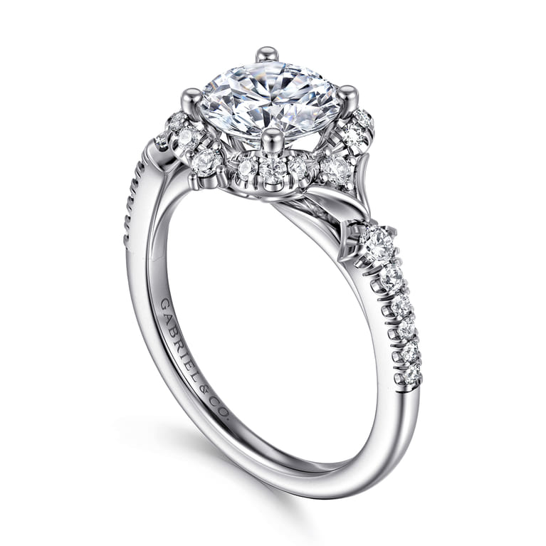 Veronique - Unique 14K White Gold Vintage Inspired Round Halo Diamond Engagement Ring - 0.35 ct - Shot 3