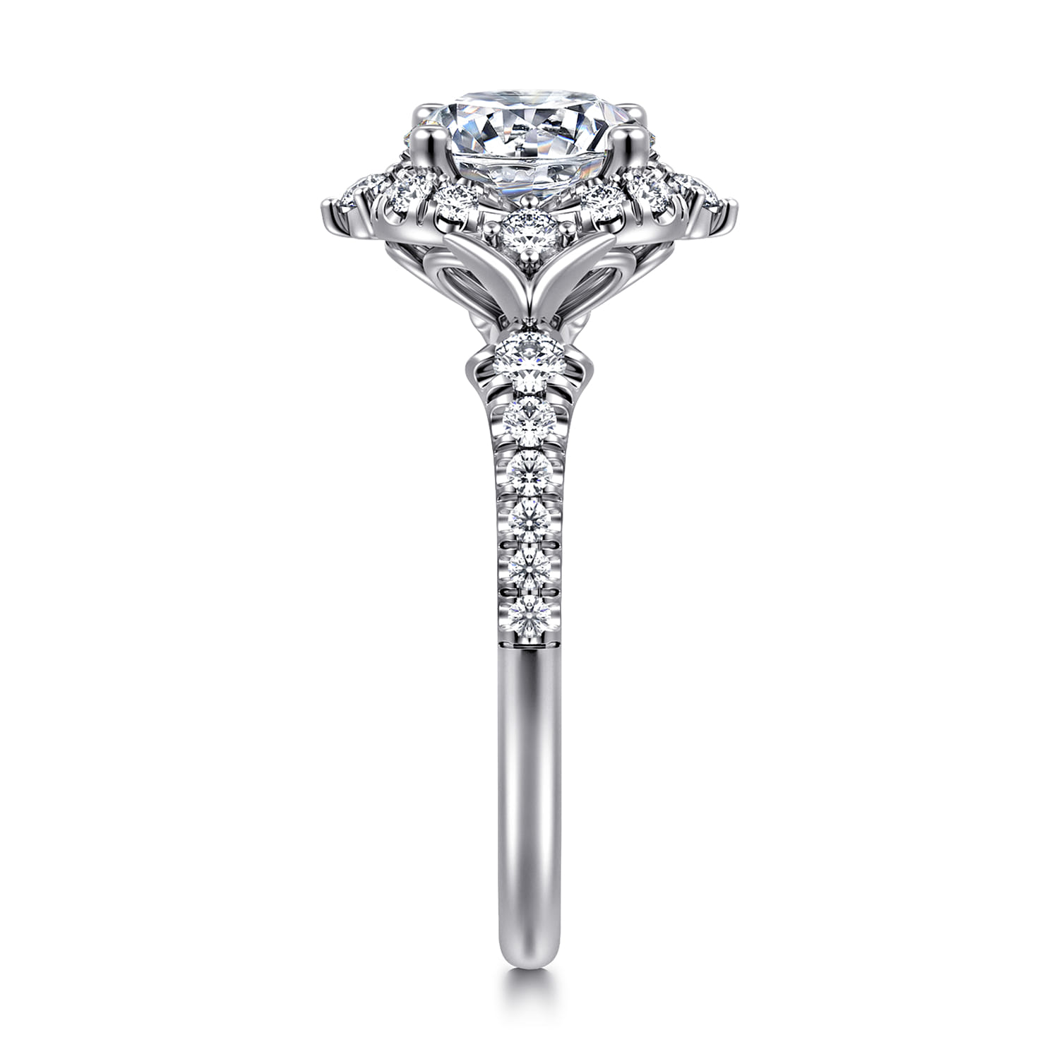 Veronique - Unique 14K White Gold Vintage Inspired Round Halo Diamond Engagement Ring - 0.35 ct - Shot 4