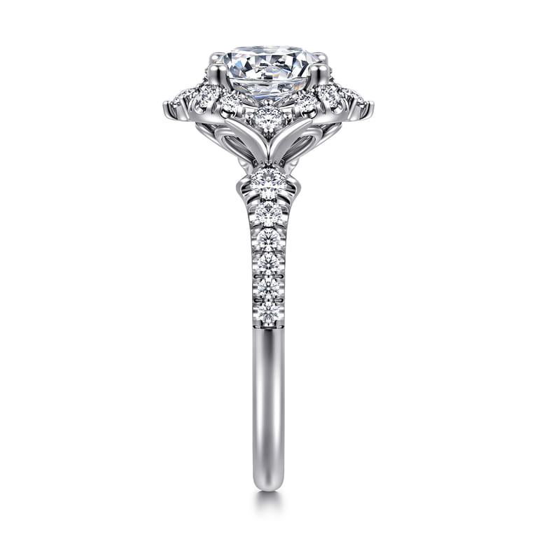 Veronique - Unique 14K White Gold Vintage Inspired Round Halo Diamond Engagement Ring - 0.35 ct - Shot 4