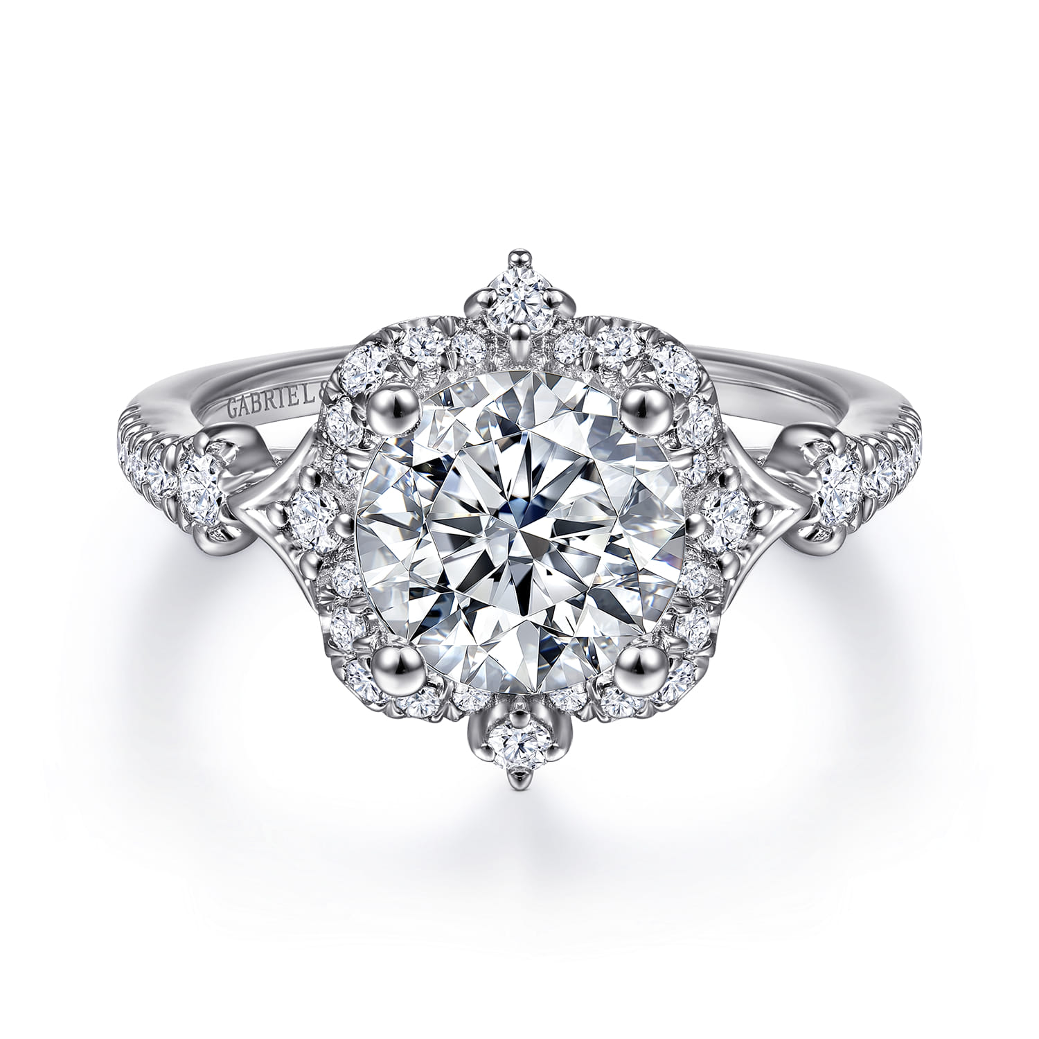 Veronique - Unique 14K White Gold Vintage Inspired Halo Diamond Engagement Ring - 0.37 ct - Shot 1