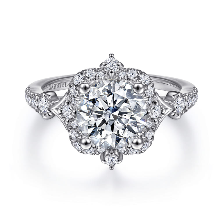 Veronique - Unique 14K White Gold Vintage Inspired Halo Diamond Engagement Ring - 0.37 ct - Shot 1