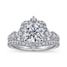Veronique - Unique 14K White Gold Vintage Inspired Halo Diamond Engagement Ring - 0.37 ct
