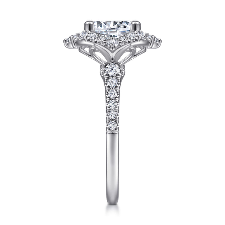 Veronique - Unique 14K White Gold Vintage Inspired Halo Diamond Engagement Ring - 0.37 ct - Shot 5