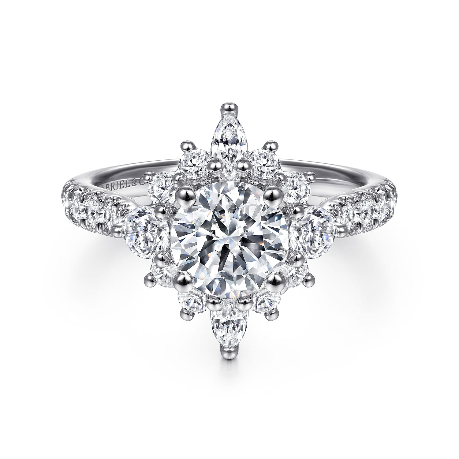 Astor - Unique 14K White Gold Round Halo Diamond Engagement Ring - 1 ct - Shot 1