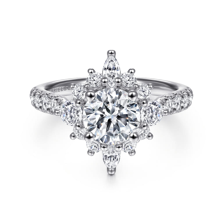 Astor - Unique 14K White Gold Round Halo Diamond Engagement Ring - 1 ct - Shot 1