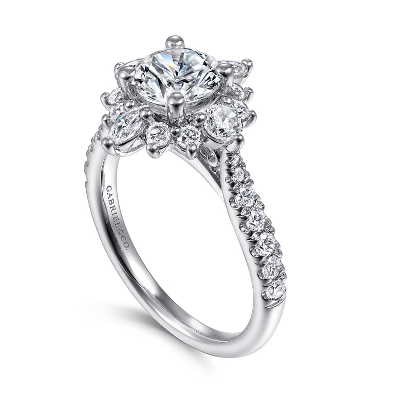 Astor - Unique 14K White Gold Round Halo Diamond Engagement Ring - 1 ct - Shot 3