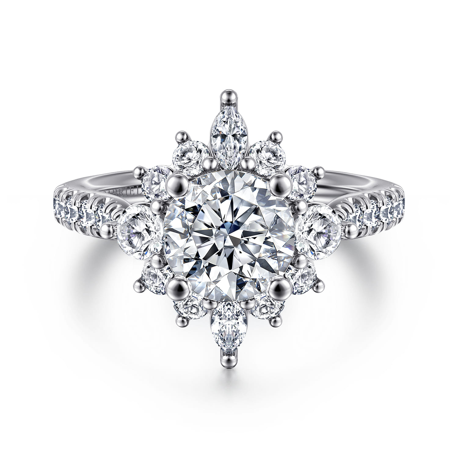 Astor - Unique 14K White Gold Round Halo Diamond Engagement Ring - 0.95 ct - Shot 1