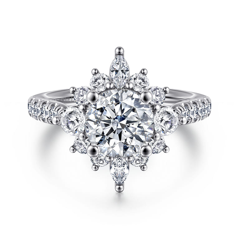 Astor - Unique 14K White Gold Round Halo Diamond Engagement Ring - 0.95 ct - Shot 1
