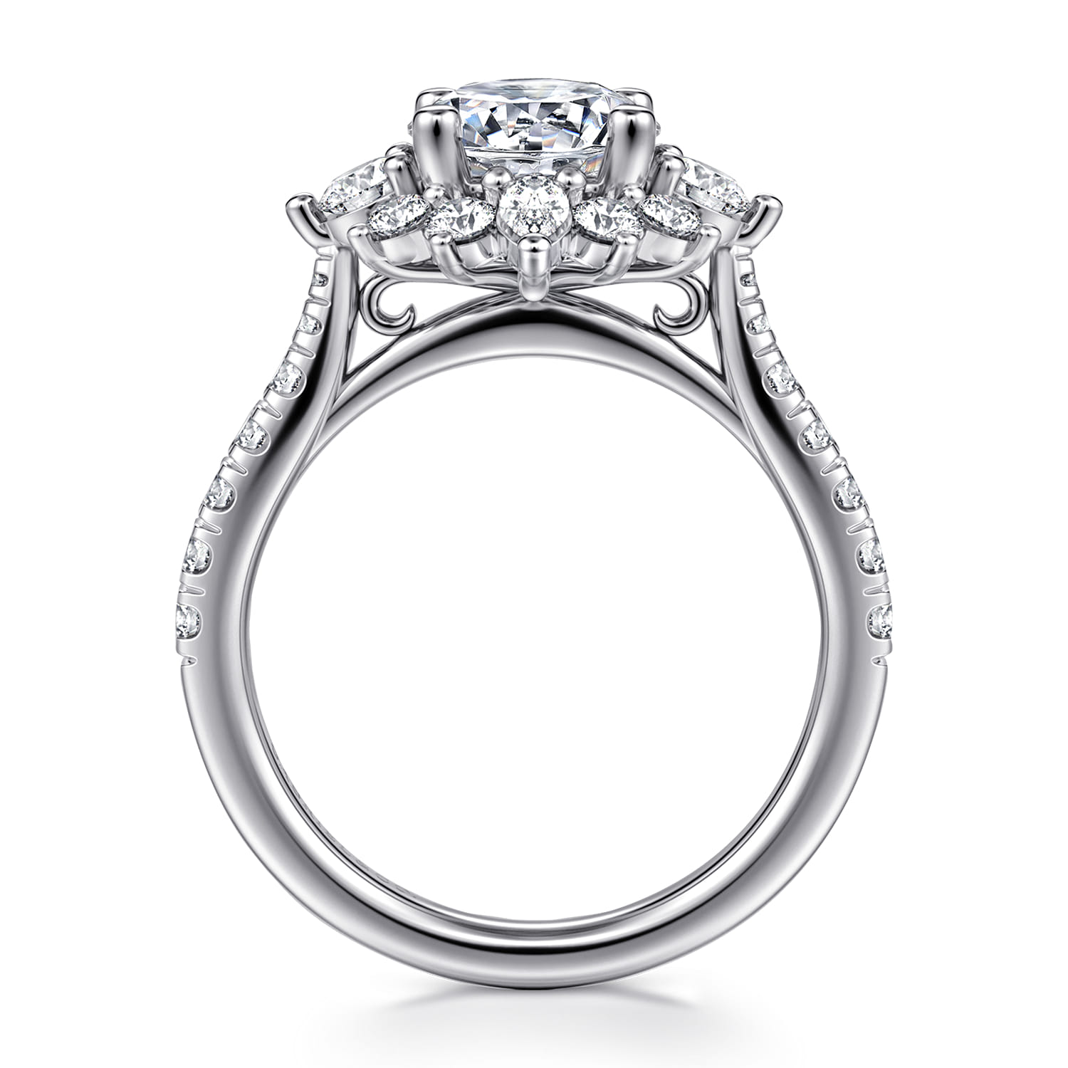 Astor - Unique 14K White Gold Round Halo Diamond Engagement Ring - 0.95 ct - Shot 2