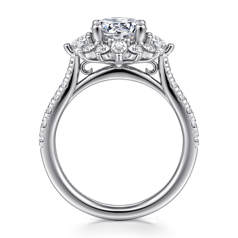 Astor - Unique 14K White Gold Round Halo Diamond Engagement Ring - 0.95 ct - Shot 2