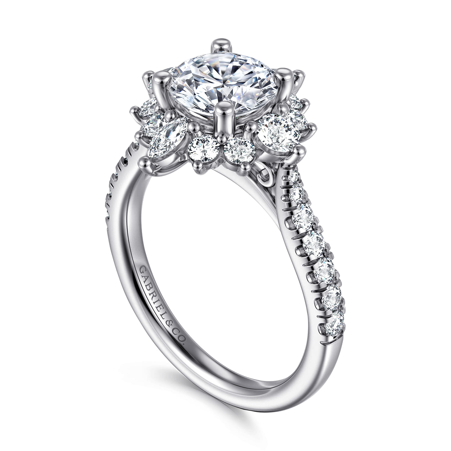 Astor - Unique 14K White Gold Round Halo Diamond Engagement Ring - 0.95 ct - Shot 3