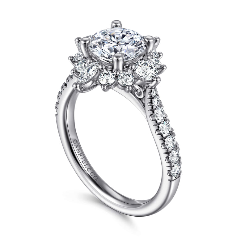 Astor - Unique 14K White Gold Round Halo Diamond Engagement Ring - 0.95 ct - Shot 3