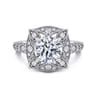 Memphis - Vintage Inspired 14K White Gold Round Halo Diamond Engagement Ring - 0.3 ct