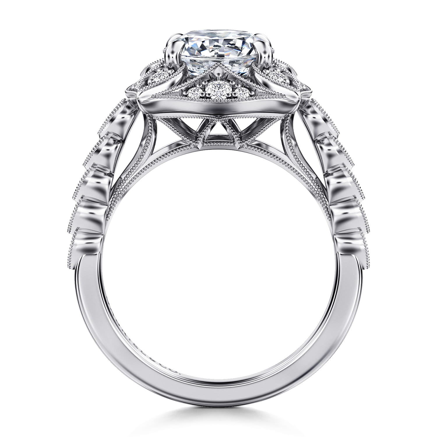 Memphis - Vintage Inspired 14K White Gold Round Halo Diamond Engagement Ring - 0.3 ct - Shot 2