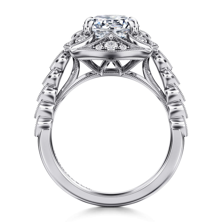 Memphis - Vintage Inspired 14K White Gold Round Halo Diamond Engagement Ring - 0.3 ct - Shot 2