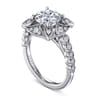 Memphis - Vintage Inspired 14K White Gold Round Halo Diamond Engagement Ring - 0.3 ct