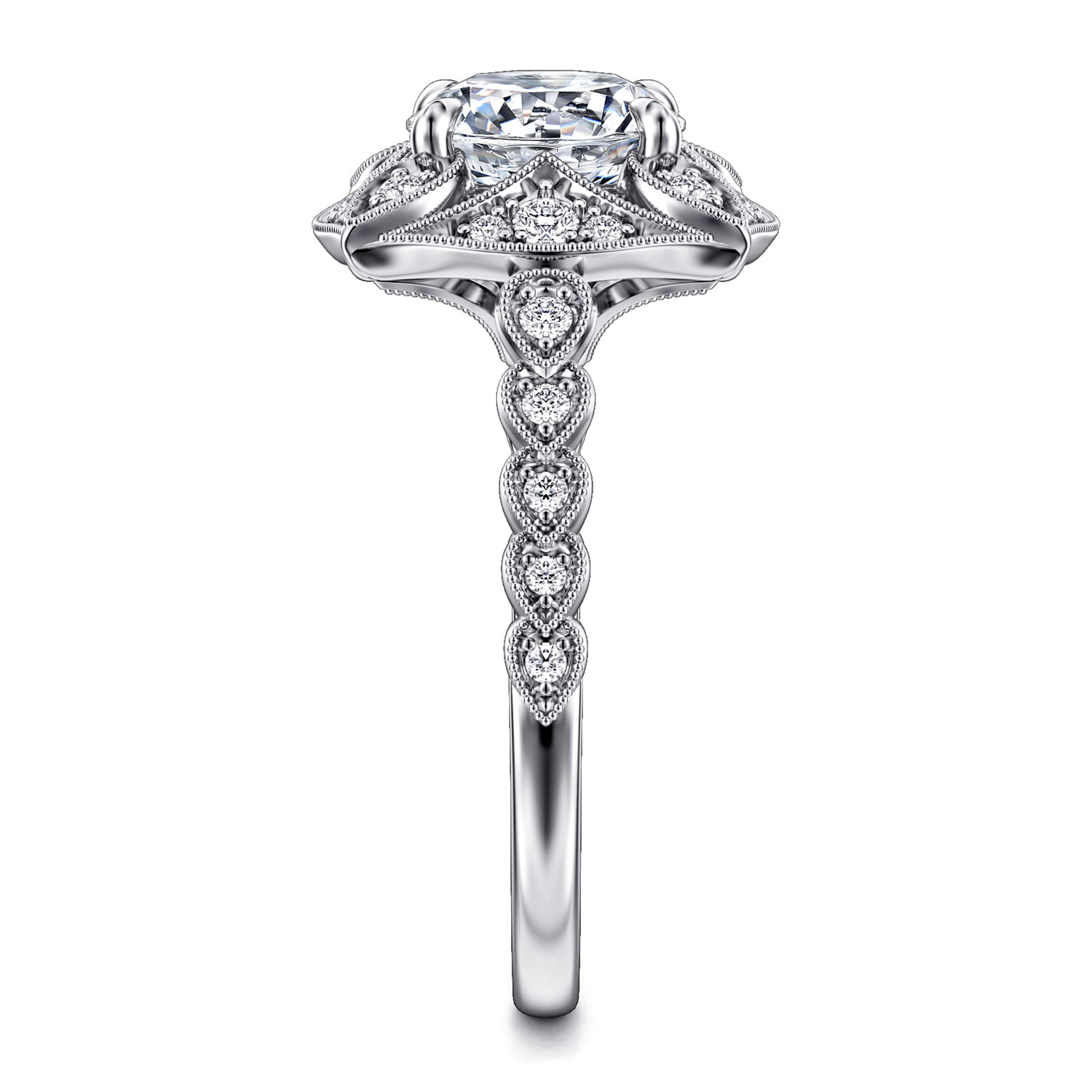 Memphis - Vintage Inspired 14K White Gold Round Halo Diamond Engagement Ring - 0.3 ct - Shot 4
