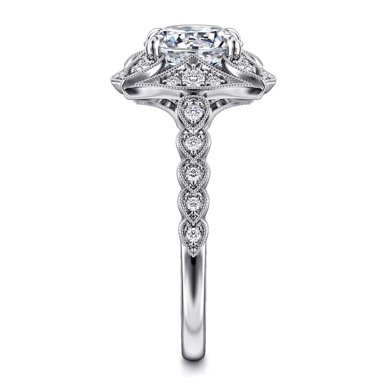 Memphis - Vintage Inspired 14K White Gold Round Halo Diamond Engagement Ring - 0.3 ct - Shot 4
