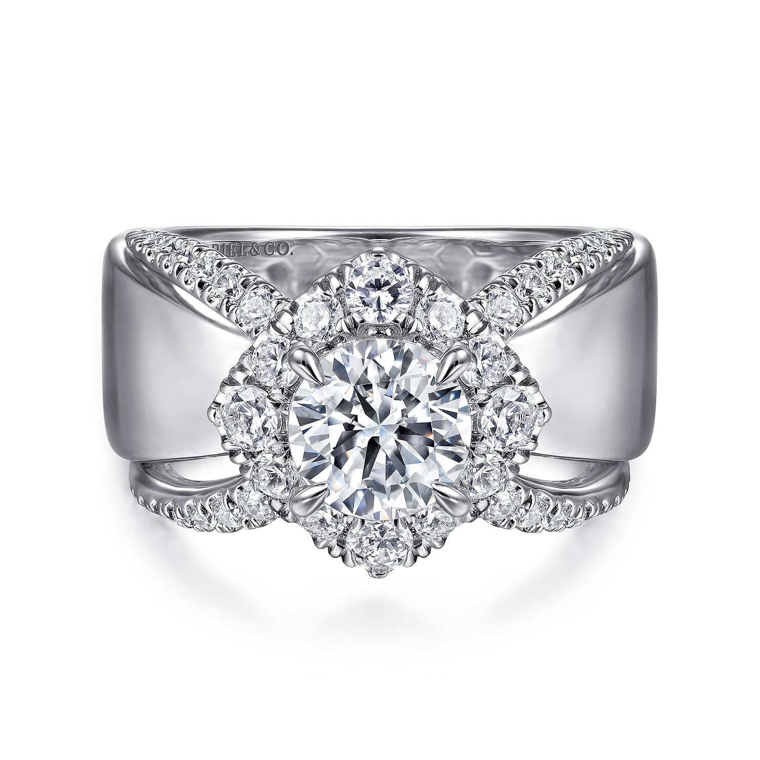 Alva - 14K White Gold Round Halo Diamond Engagement Ring - 0.66 ct - Shot 1