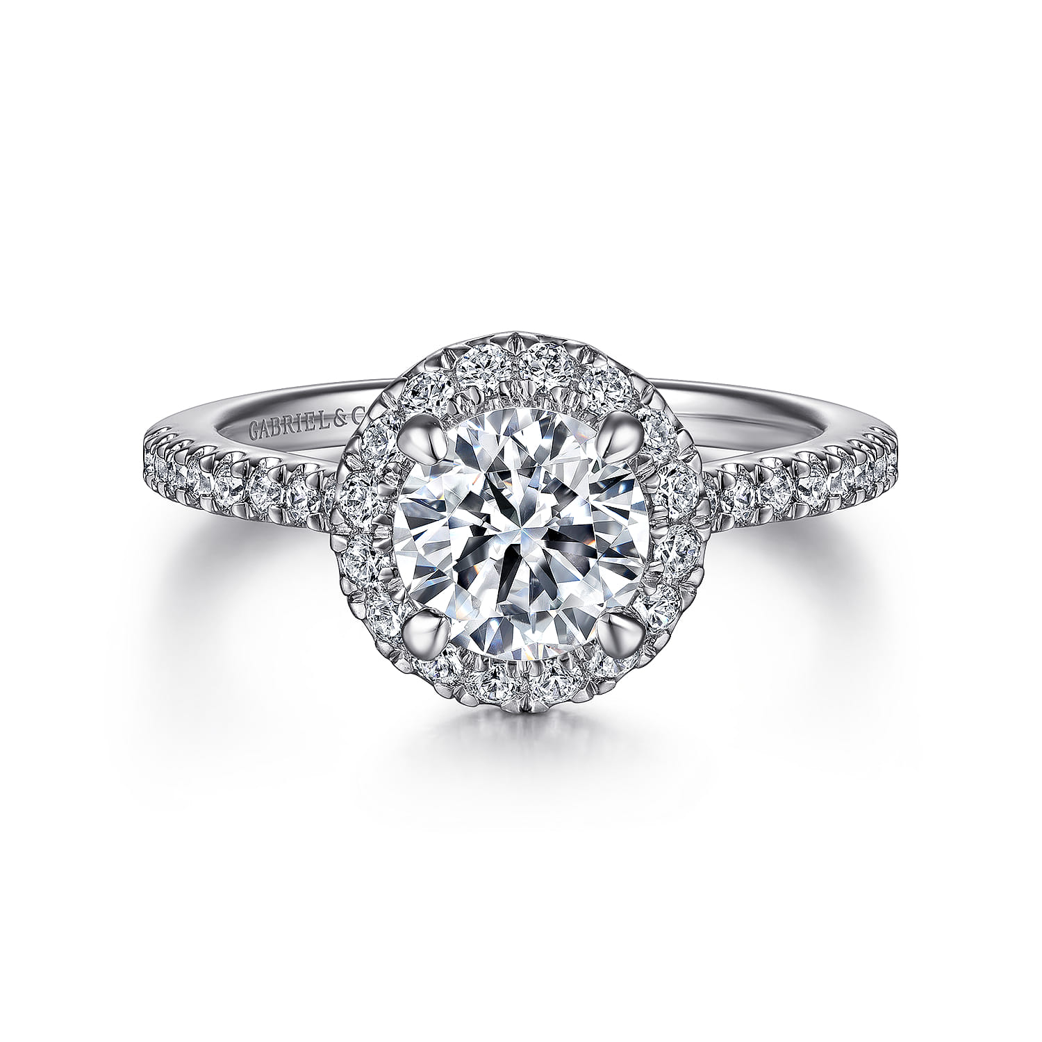 Idina - 14K White Gold Round Halo Diamond Engagement Ring - 0.34 ct - Shot 1