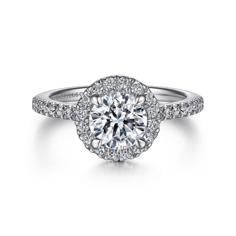 Idina - 14K White Gold Round Halo Diamond Engagement Ring - 0.34 ct - Shot 1