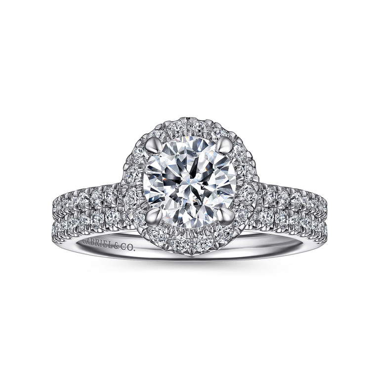 Idina - 14K White Gold Round Halo Diamond Engagement Ring - 0.34 ct - Shot 4