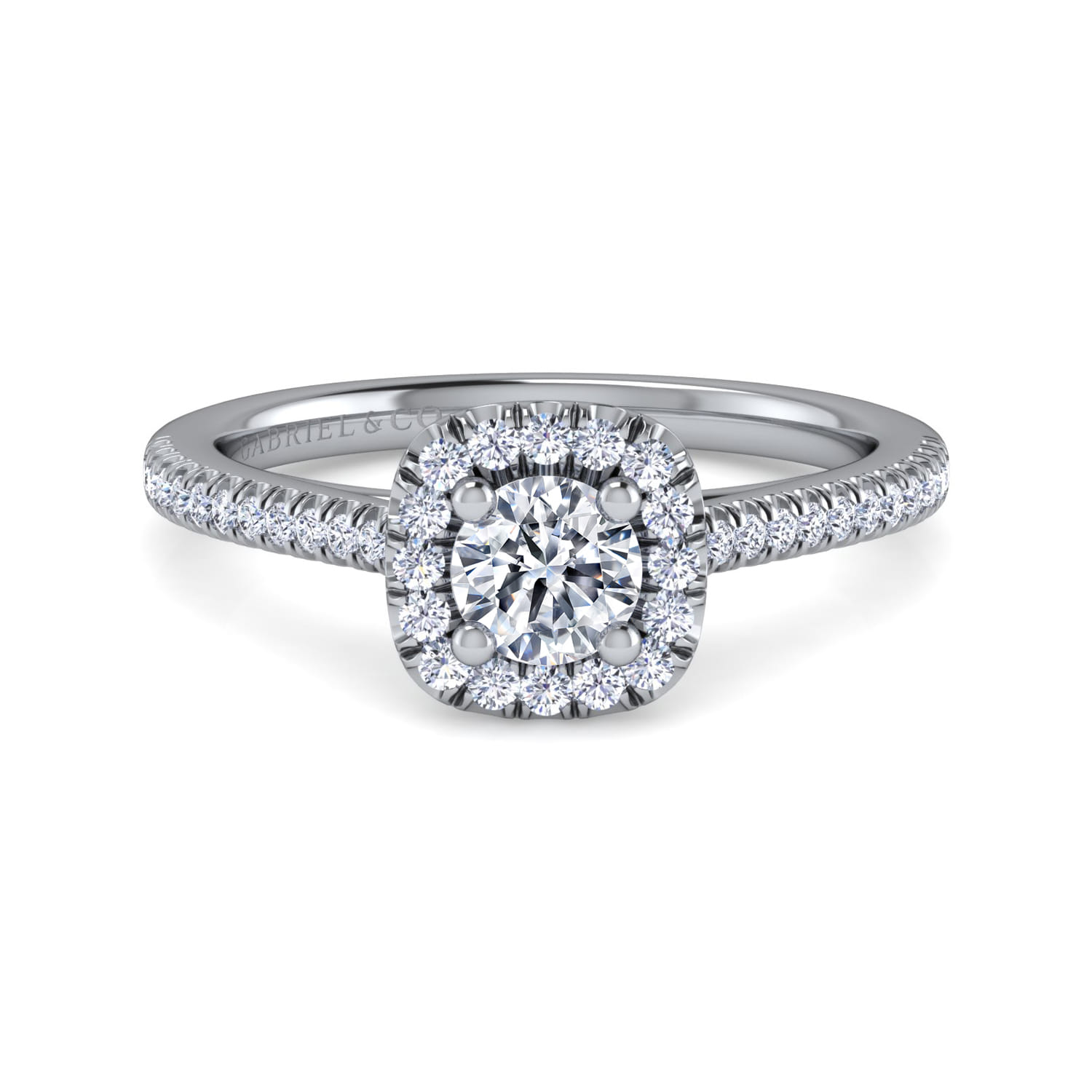Blossom - 14K White Gold Round Halo Diamond Engagement Ring - 0.28 ct - Shot 1