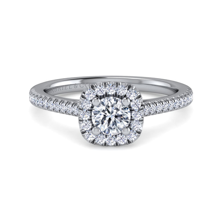 Blossom - 14K White Gold Round Halo Diamond Engagement Ring - 0.28 ct - Shot 1