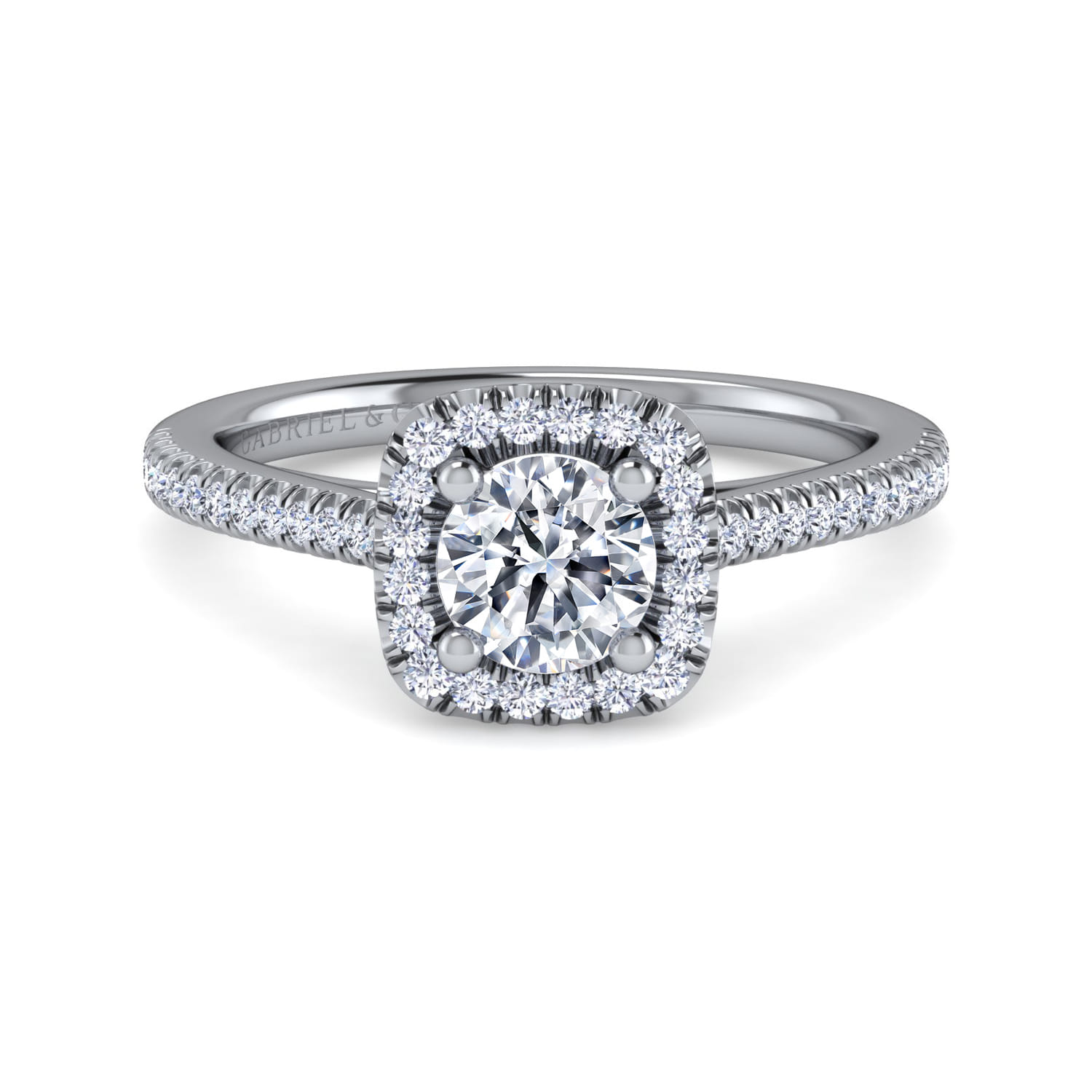 Blossom - 14K White Gold Round Halo Diamond Engagement Ring - 0.3 ct - Shot 1