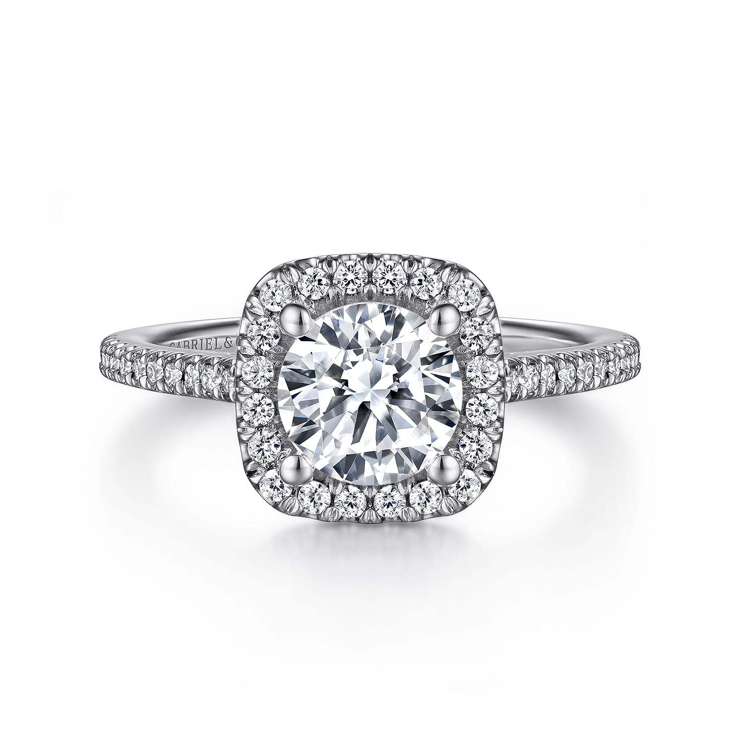 Blossom - 14K White Gold Round Halo Diamond Engagement Ring - 0.32 ct - Shot 1