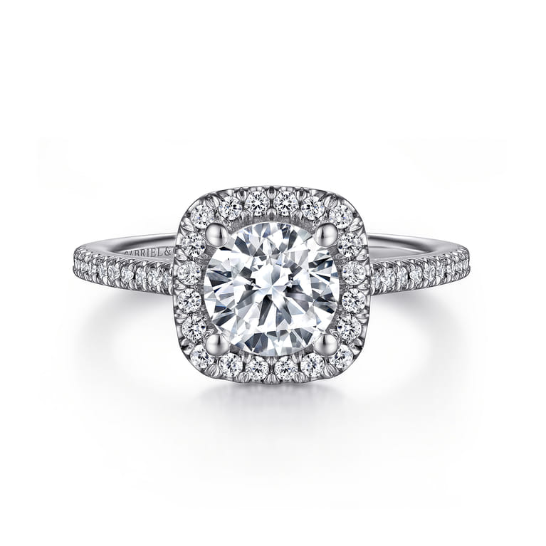 Blossom - 14K White Gold Round Halo Diamond Engagement Ring - 0.32 ct - Shot 1