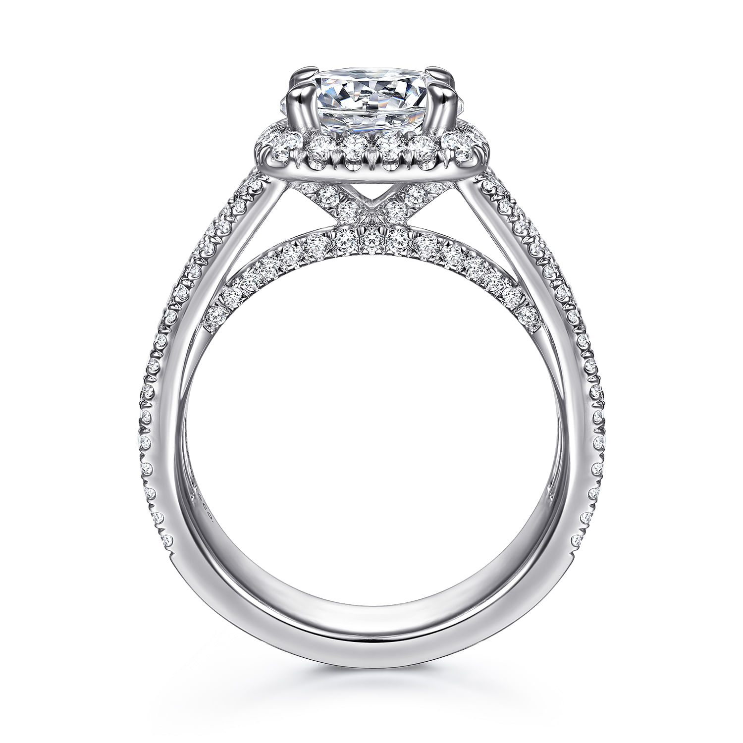 Zyra - 14K White Gold Cushion Halo Round Diamond Channel Set Engagement Ring - 1.75 ct - Shot 2