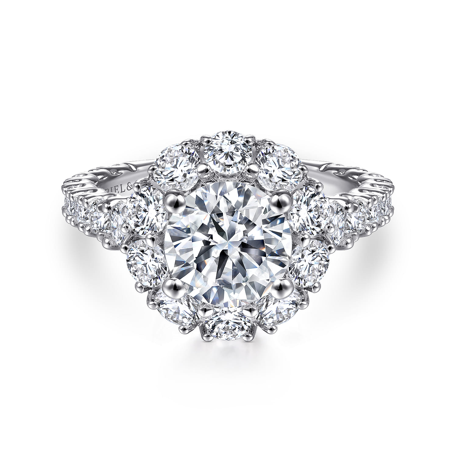 Rayna - 14K White Gold Round Halo Diamond Engagement Ring - 1.95 ct - Shot 1
