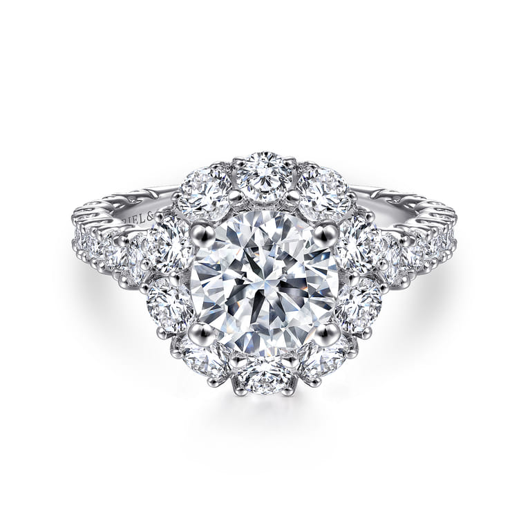 Rayna - 14K White Gold Round Halo Diamond Engagement Ring - 1.95 ct - Shot 1
